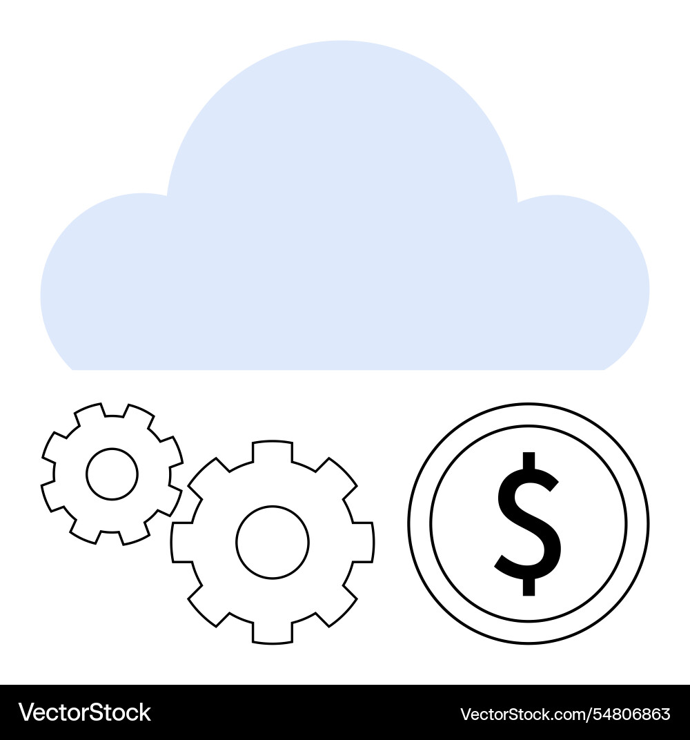Cloud computing service with gears and dollar coin vector image