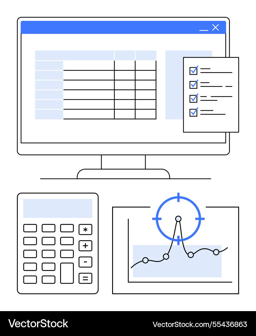 Data analysis and workflow management with charts Vector Image