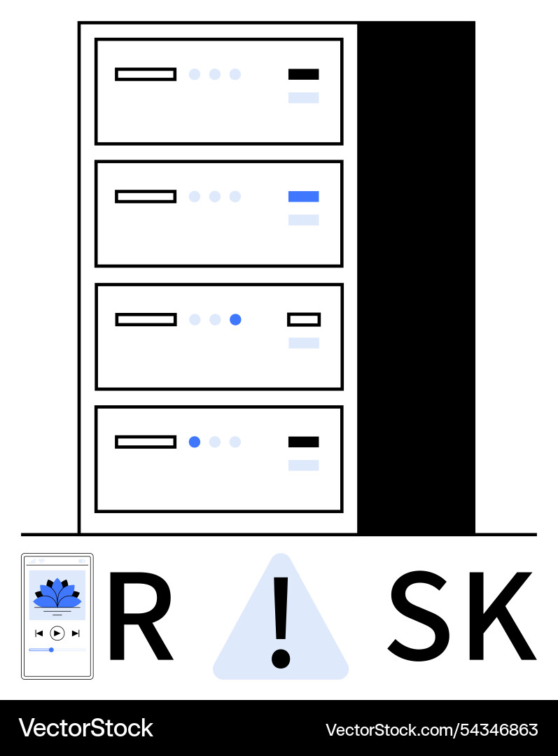 Data server rack with risk warning featuring Data server rack with risk warning featuring vector image