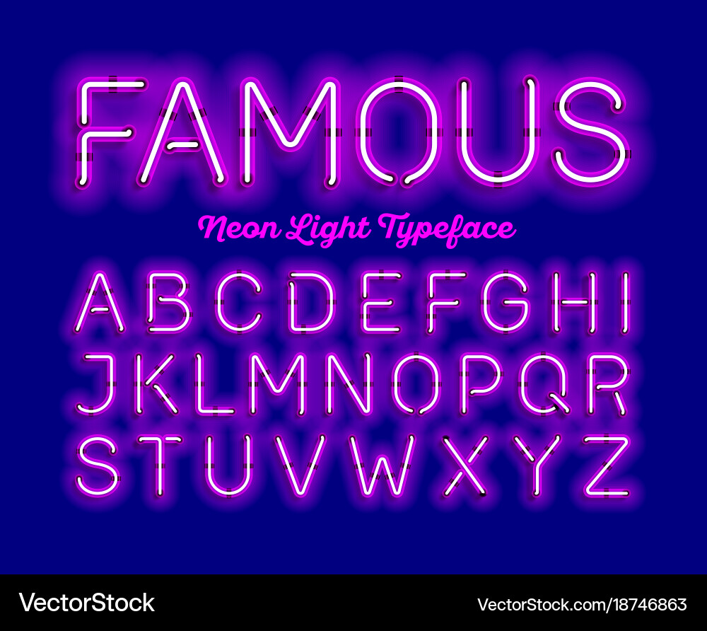 Famous neon light typeface Vector Image