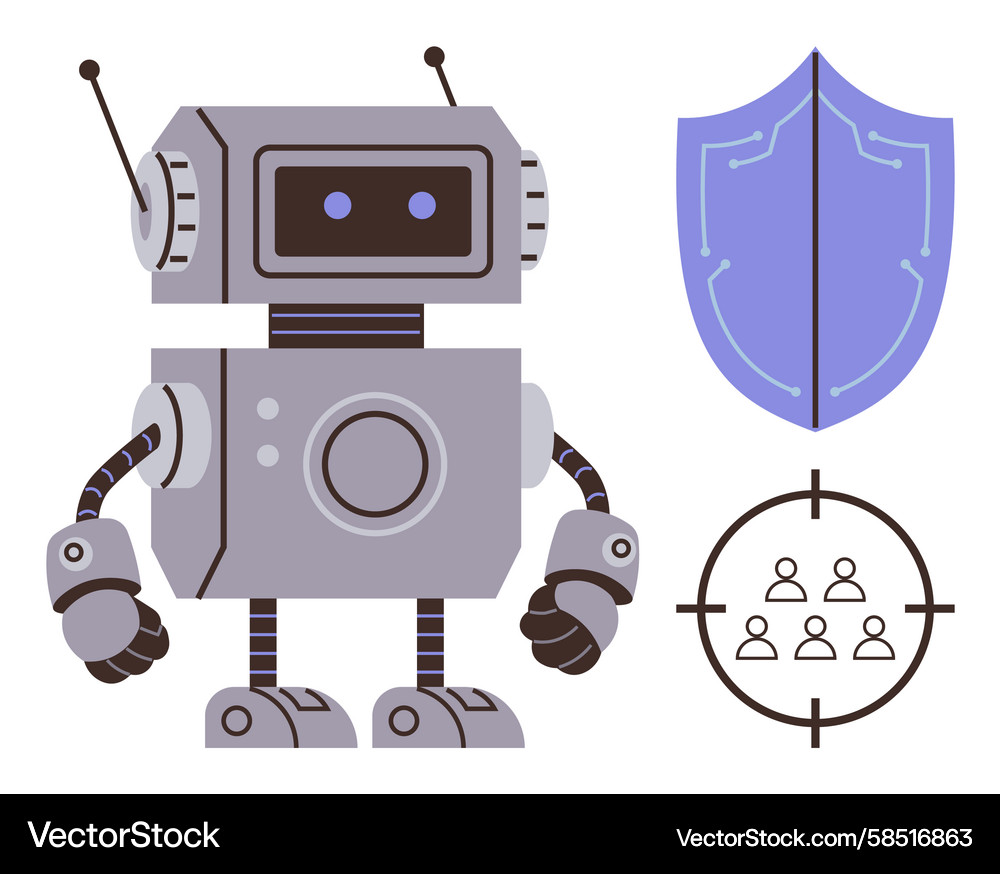Friendly Robot with Shield and Target Vector Image