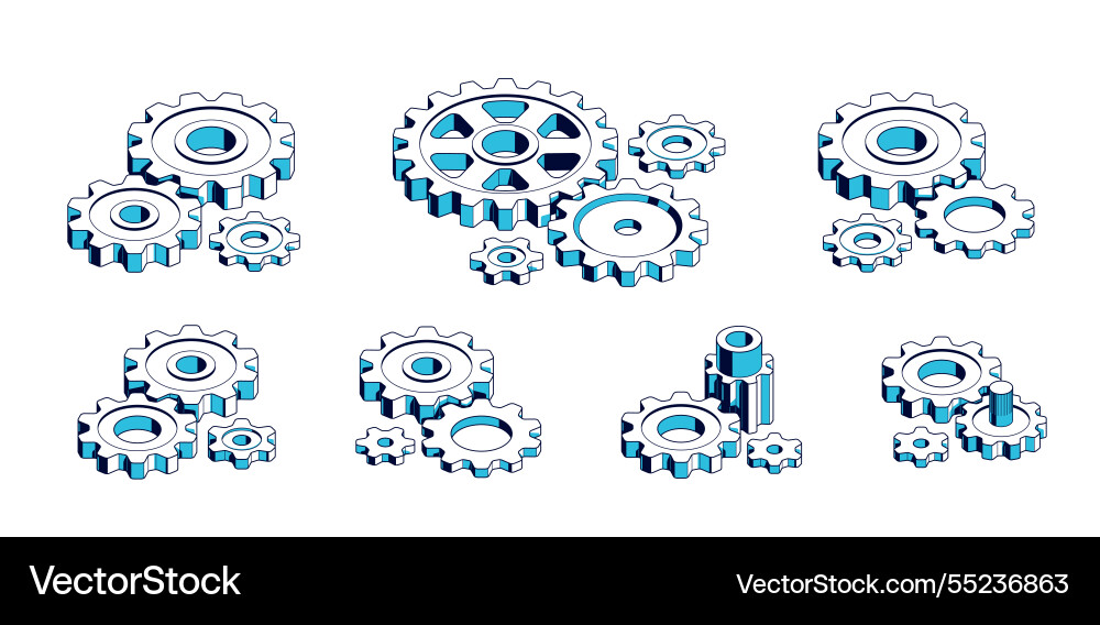 Mechanical engineering concept set gears and cogs vector image
