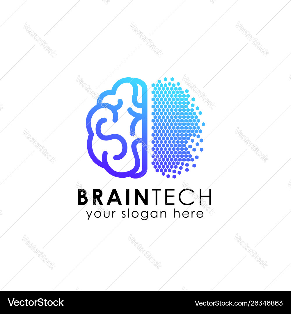 Pixel brain logo design digital Royalty Free Vector Image