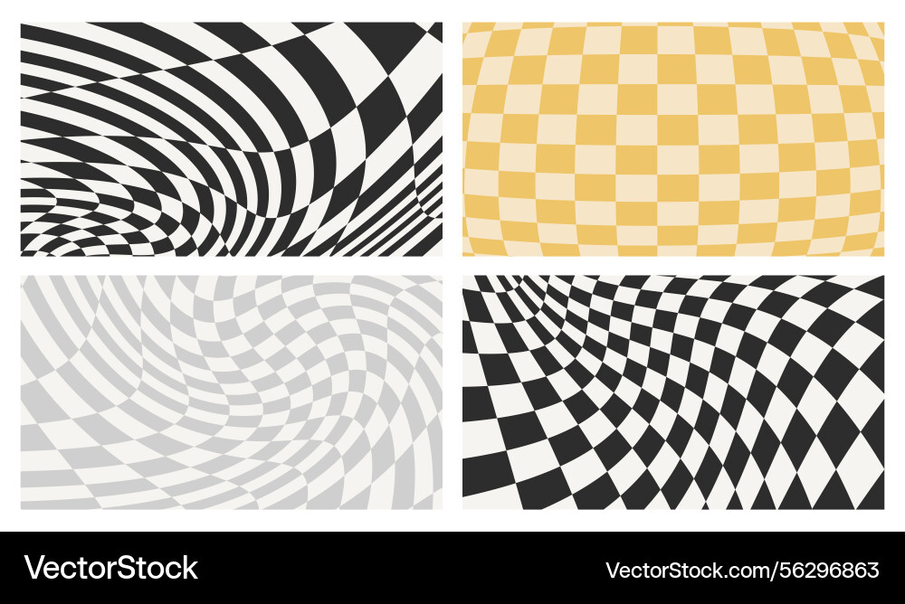 Wavy groovy distorted checkered background set Wavy groovy distorted checkered background set vector image