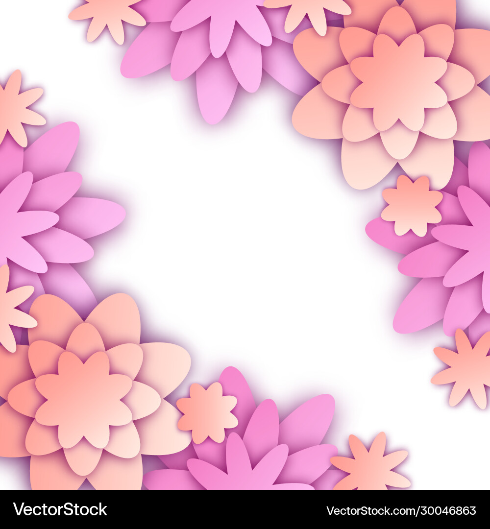 With paper cut flowers and place for text trendy With paper cut flowers and place for text trendy vector image
