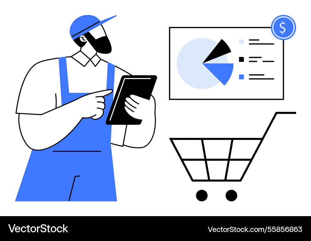 Worker with tablet analyzing sales data chart Worker with tablet analyzing sales data chart vector image