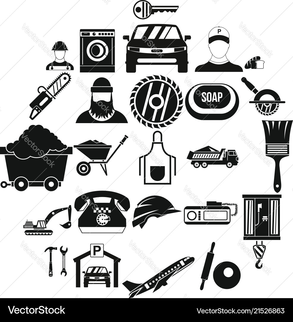 Working progress icons set simple style Working progress icons set simple style Vector Image