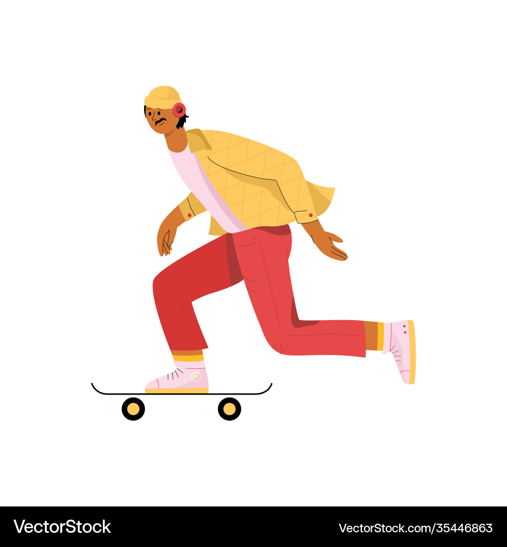 Young man riding skateboard stylish male skater Young man riding skateboard stylish male skater vector image