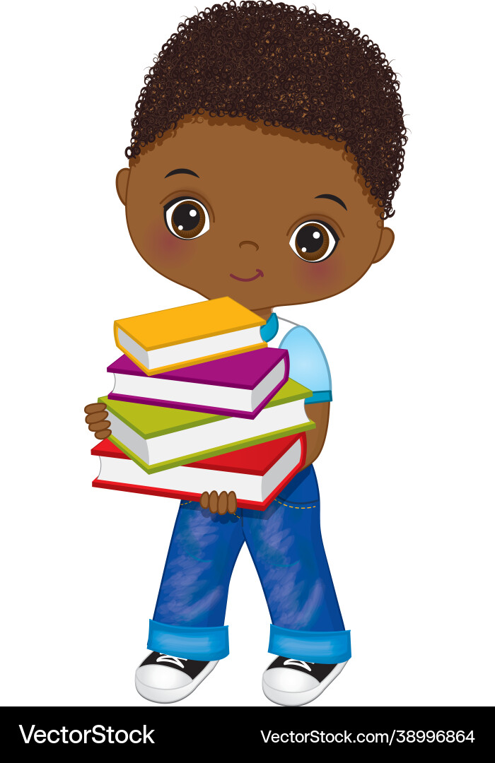 Cute school african american holding books Vector Image