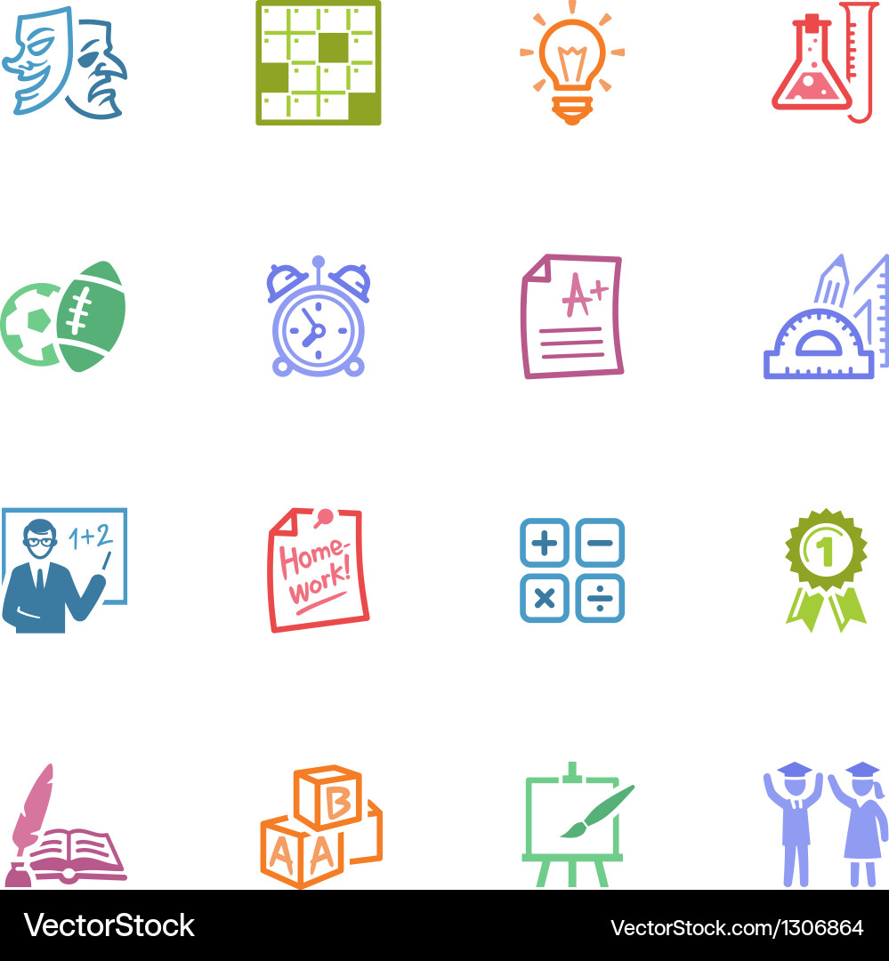 Education Icon Set - Learning & School Vector Image