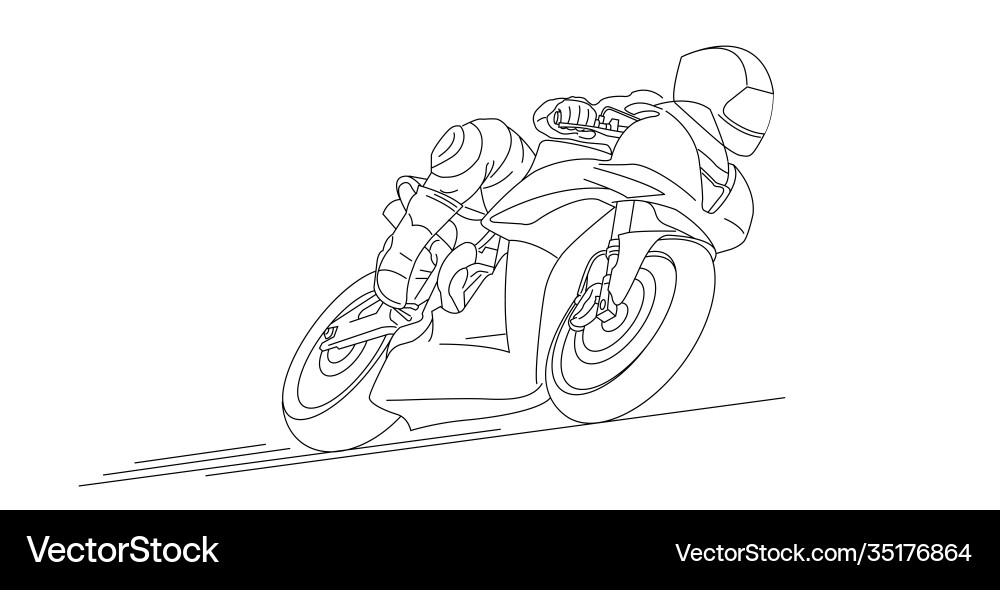 Line motorcycle rider in motion Royalty Free Vector Image
