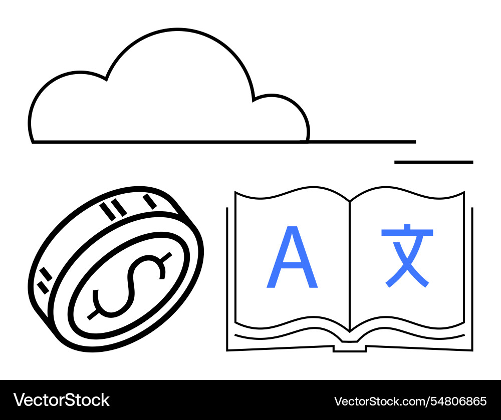 Cloud storage icon with coin and open book Cloud storage icon with coin and open book vector image