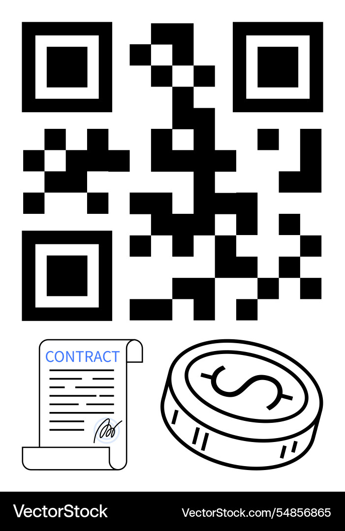 Qr code above a signed contract document Qr code above a signed contract document vector image