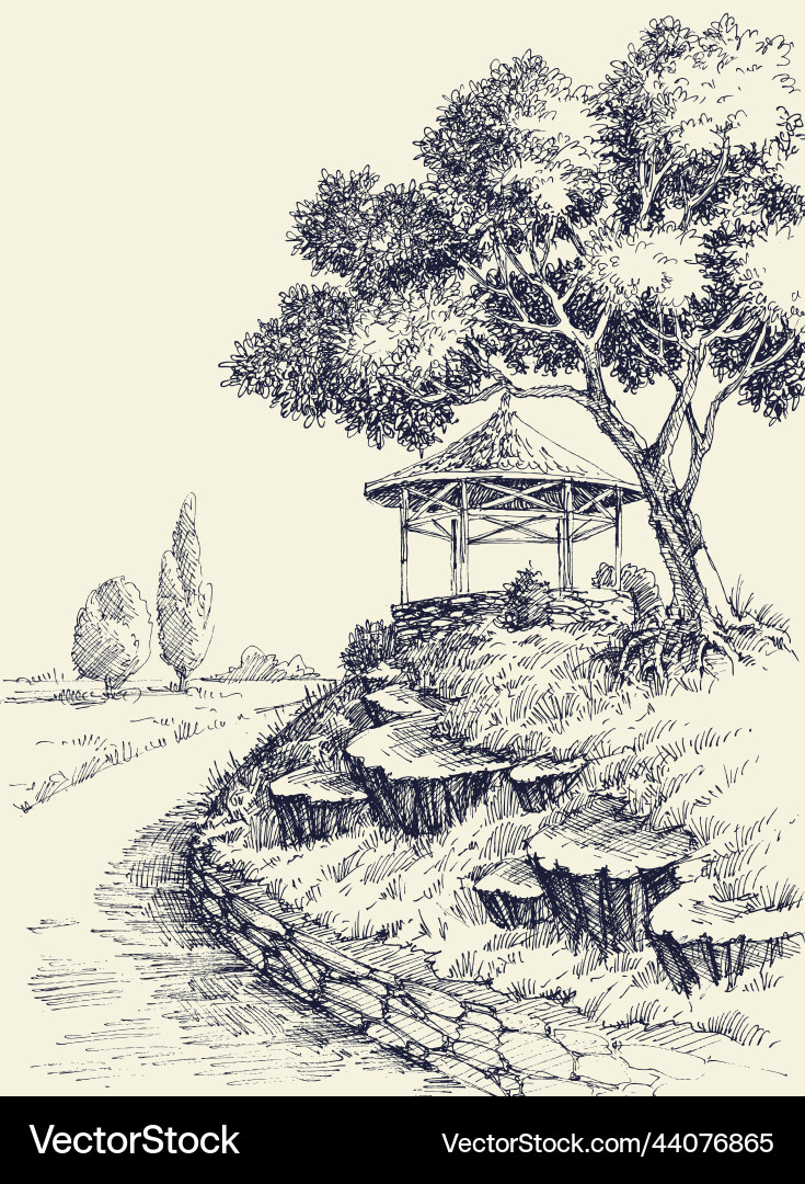 Quaint Gazebo Alley Vector Image