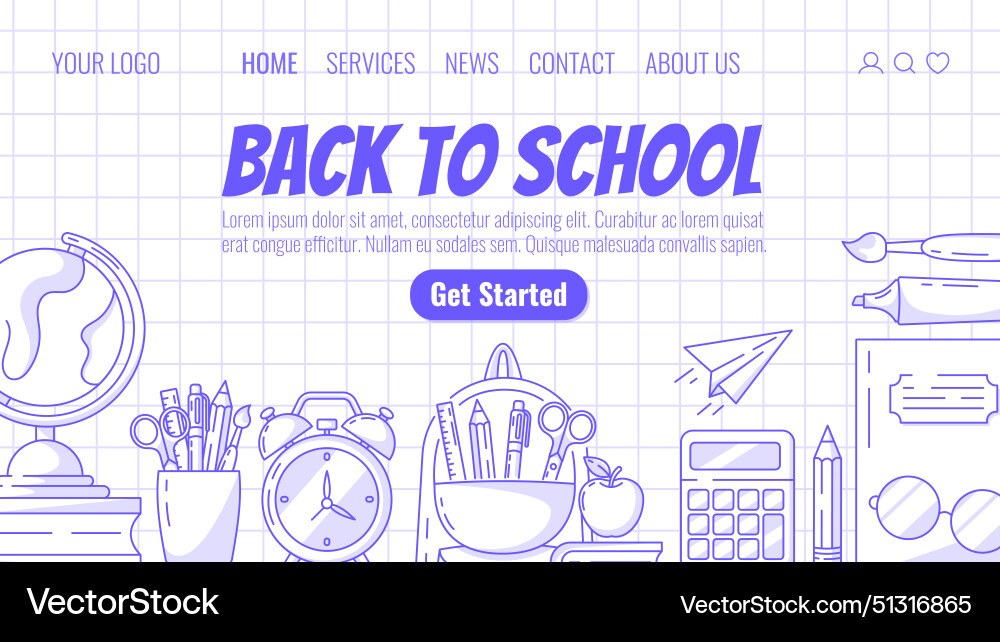 School supplies website template back Royalty Free Vector