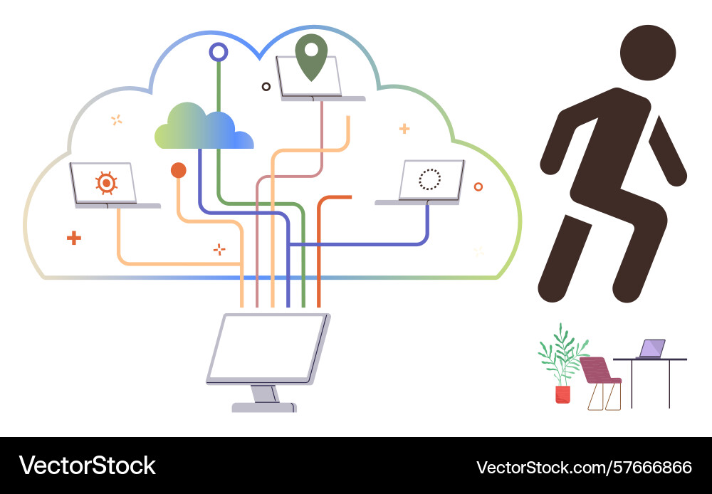 Cloud computing network with multiple devices Cloud computing network with multiple devices vector image