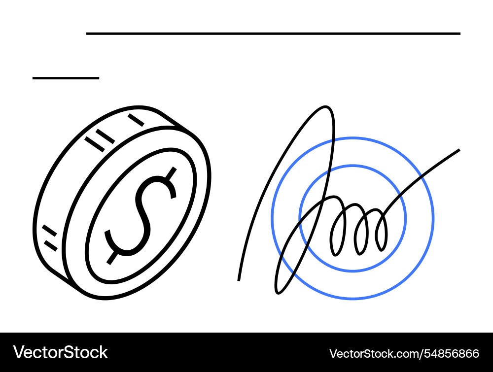 Coin signature and abstract lines representing Coin signature and abstract lines representing Vector Image