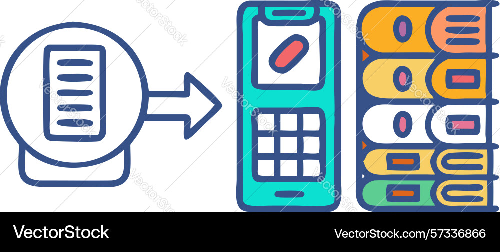 Document digitization to mobile library design vector image
