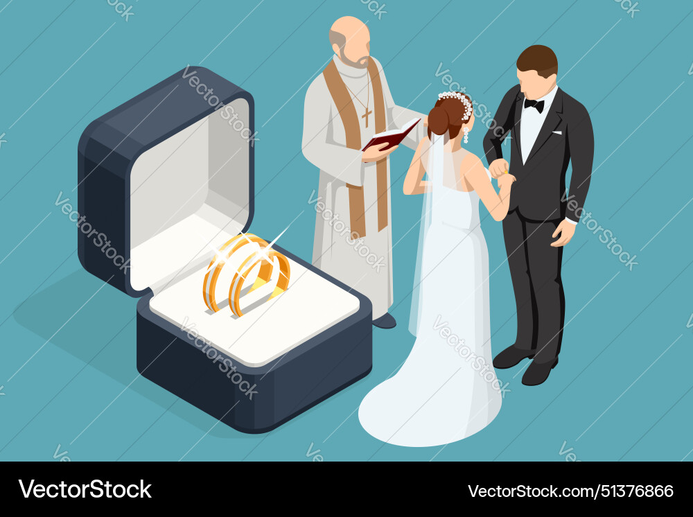 Isometric golden wedding rings in a gift box Isometric golden wedding rings in a gift box vector image