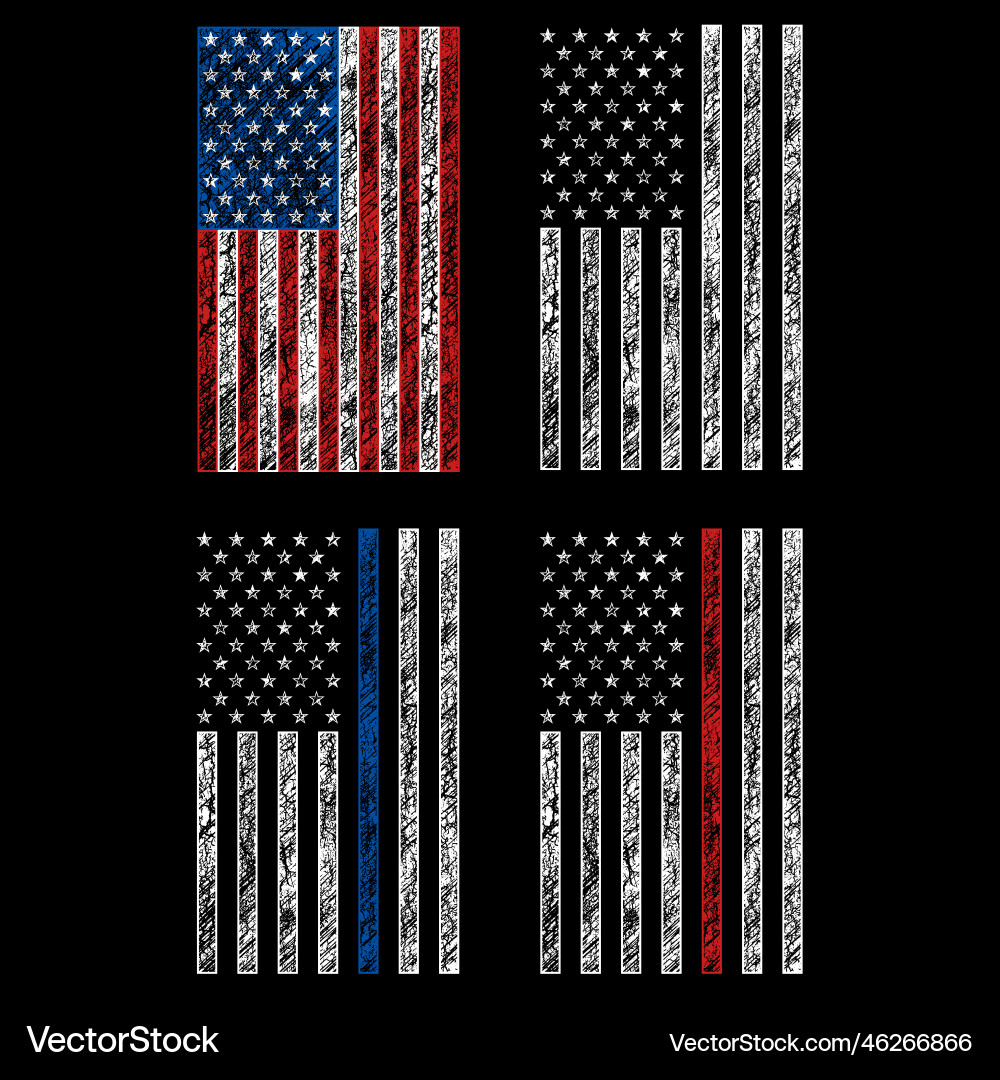 USA Police & Firefighter Grunge Flag Vector Image