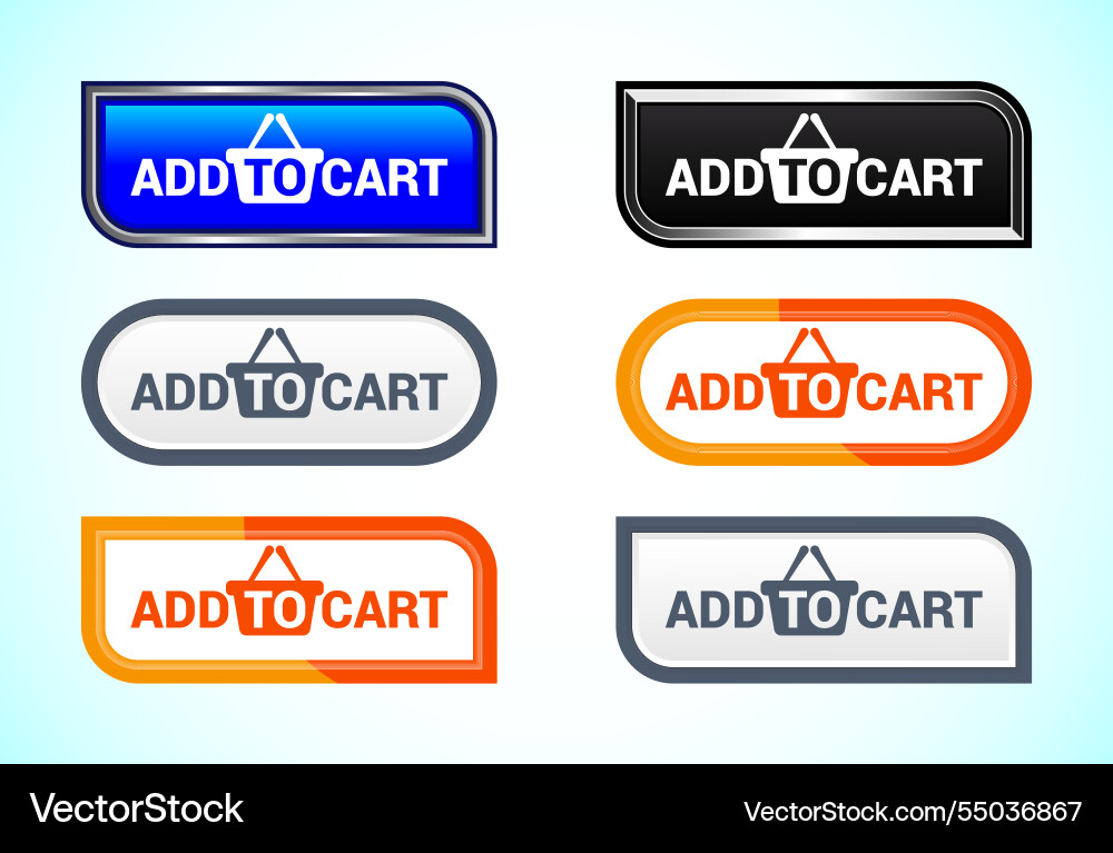 Add to cart button set of different shapes Vector Image
