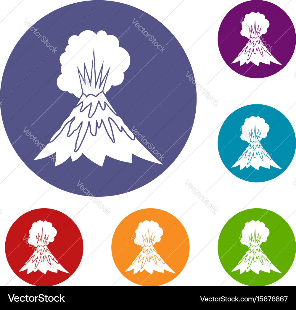 Volcano erupting icons set Vector Image