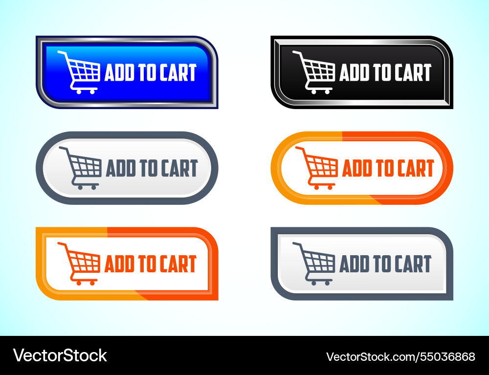 Add to cart button set of different shapes Vector Image
