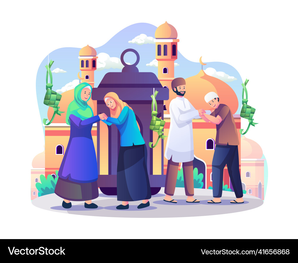 Muslime feiern eid al-fitr die Familie Muslime feiern eid al-fitr die Familie vektorbild