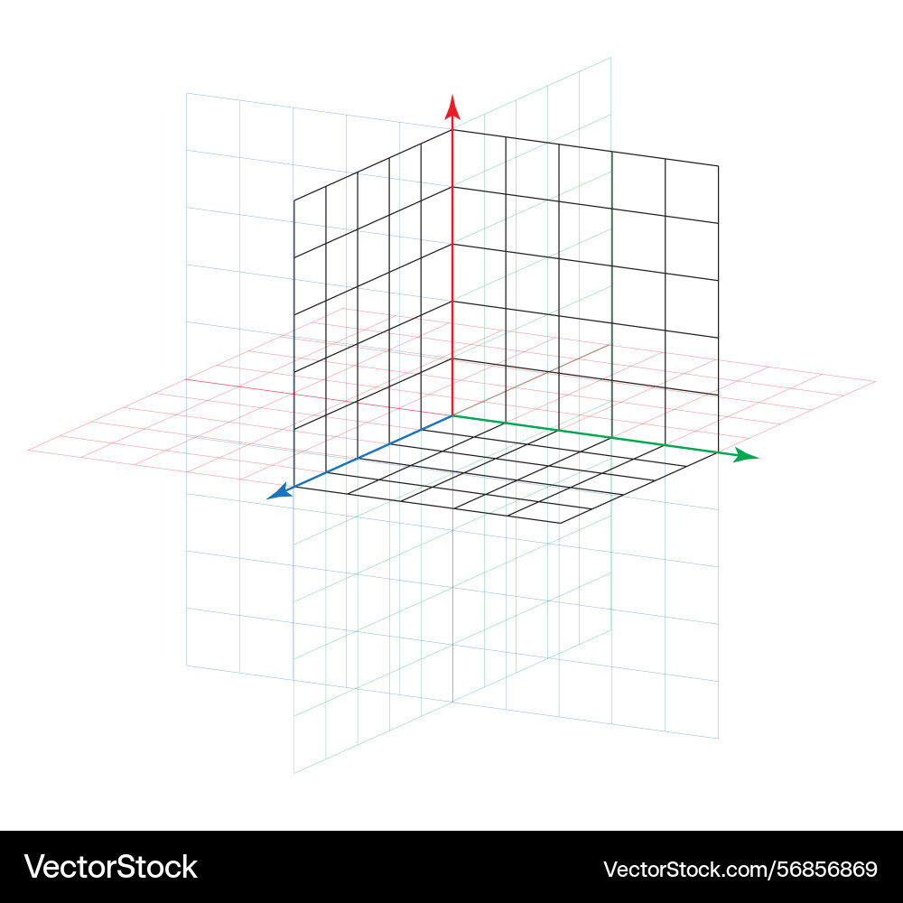 3d isometric view of cartesian x y z coordinate 3d isometric view of cartesian x y z coordinate Vector Image