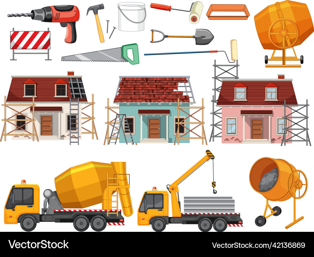 Set of construction site objects Set of construction site objects vector image
