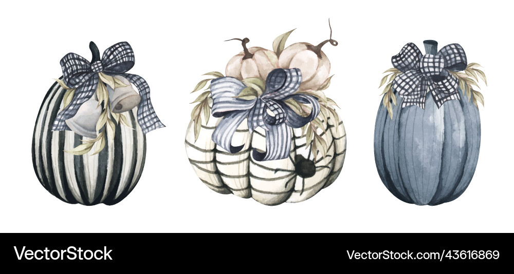 Set of pumpkins for halloween watercolor vector image