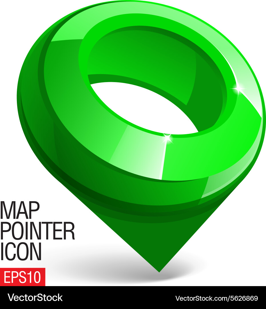 Shiny gloss green map pointer icon vector image