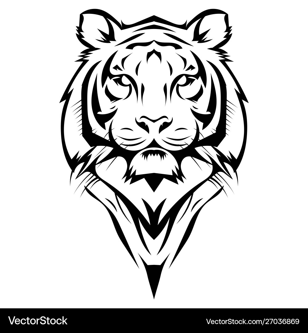 Tiger Head Logo - Black & White Vector Image
