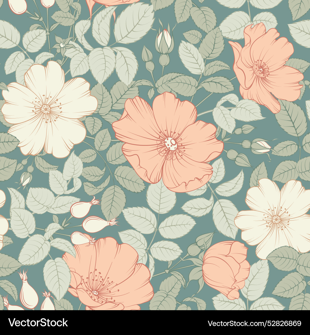 Vintage Rose Seamless Floral Pattern Vector Image