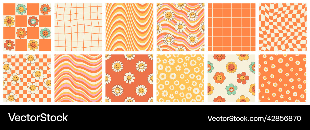 Retro Daisy Patterns - Groovy & Fun vector image