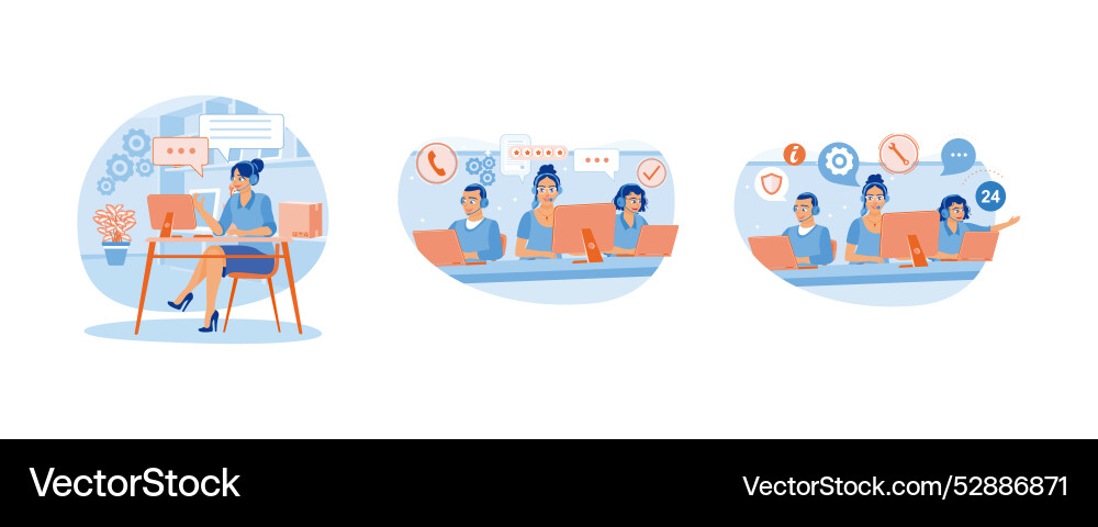 Operator wearing headset receive calls from Vector Image