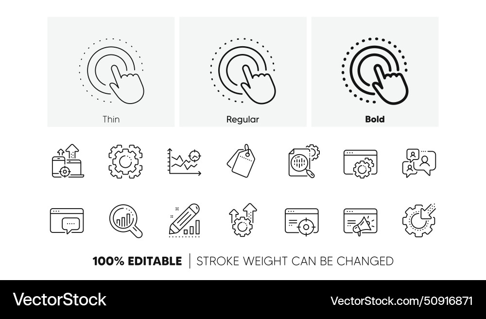 Seo line icons website stats target and increase Seo line icons website stats target and increase Vector Image