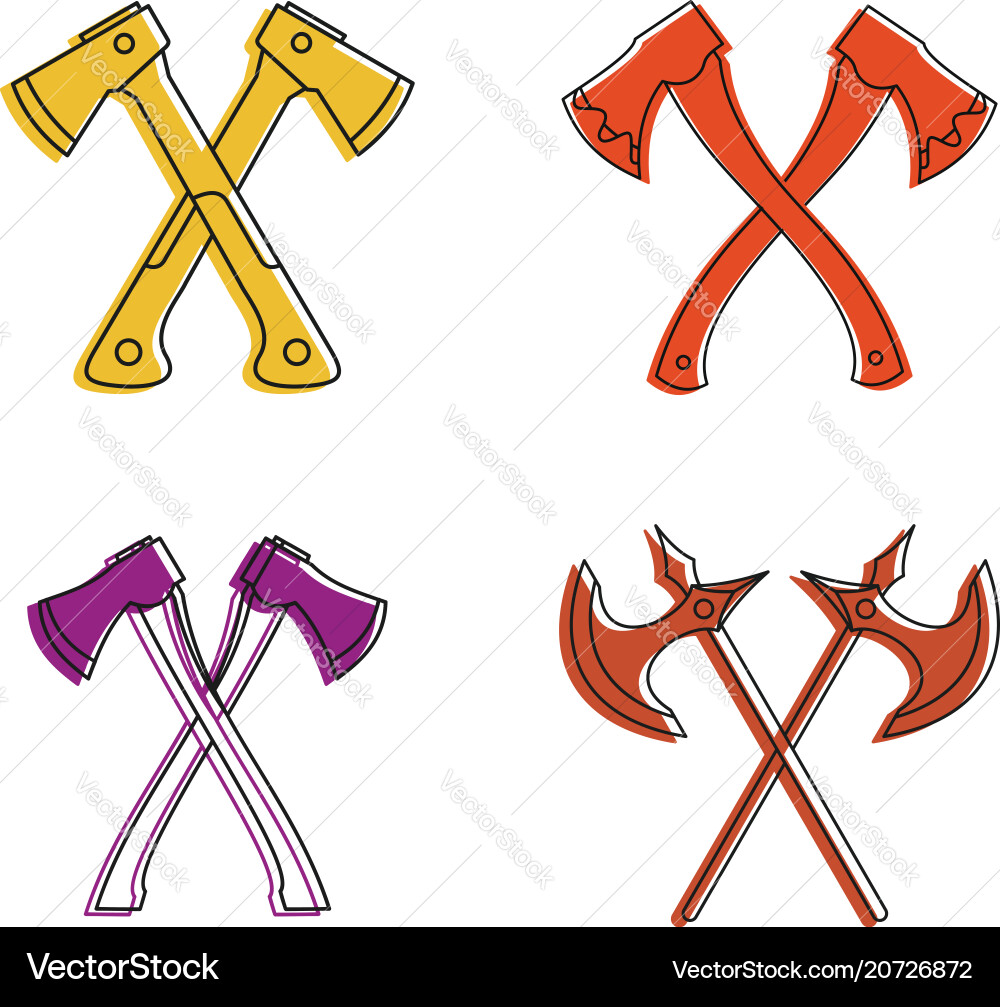 Crosses axe icon set color outline style Crosses axe icon set color outline style vector image