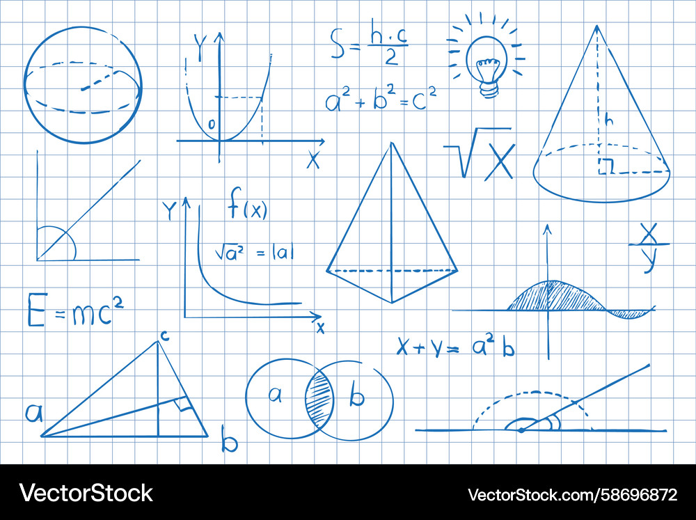 Math symbols formulas on notebook page background Vector Image