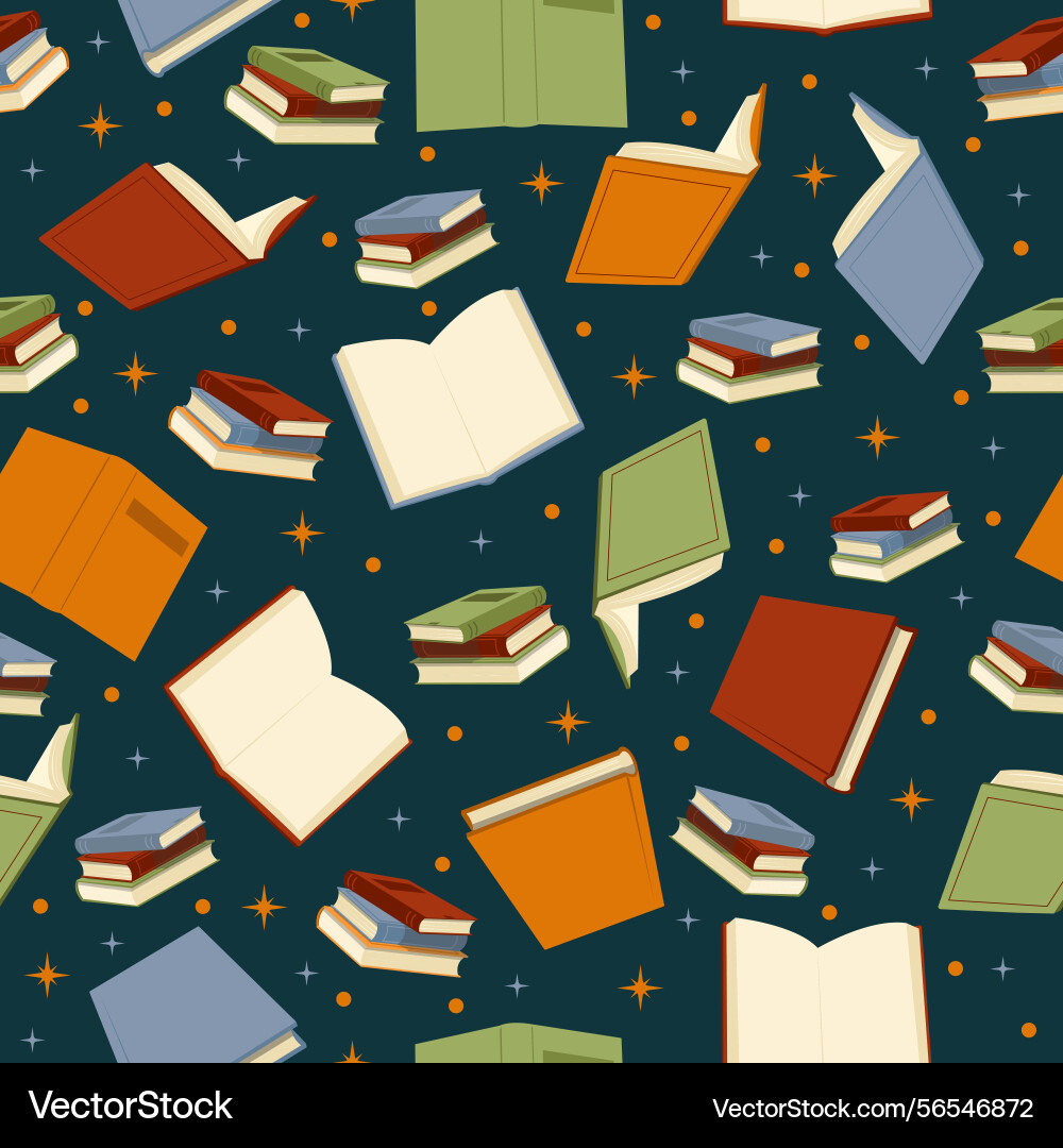 Reading seamless pattern unfolded book and stacks Reading seamless pattern unfolded book and stacks vector image
