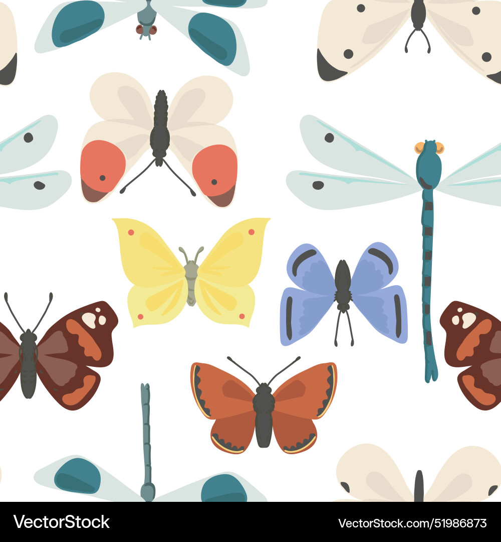 Drawing seamless pattern with butterflies Vector Image