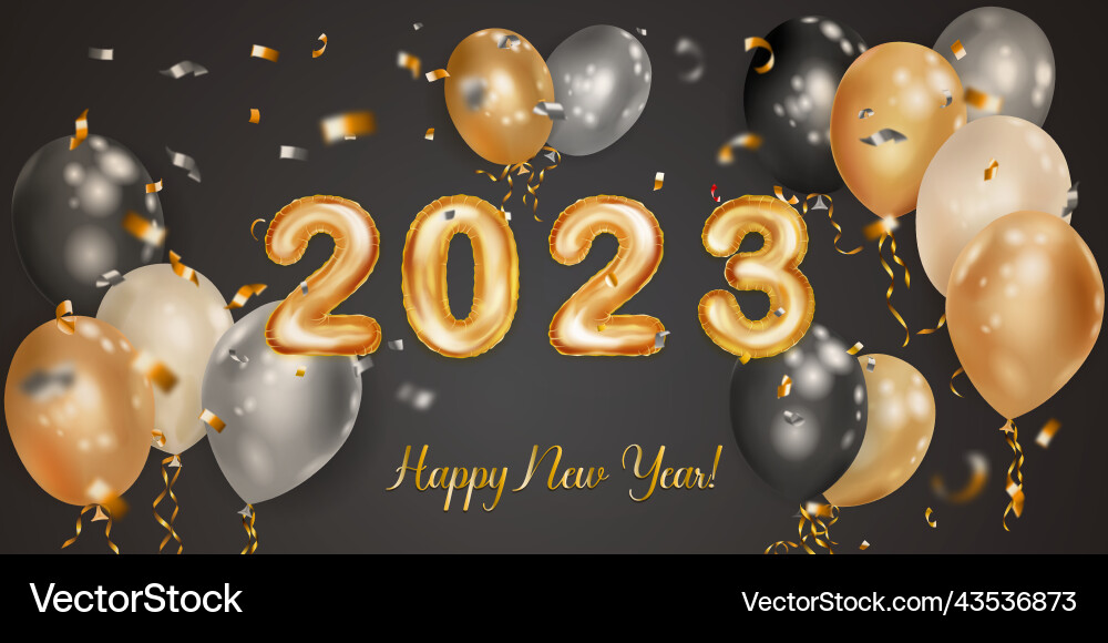 Festive christmas with foil balloons numbers 2023 Festive christmas with foil balloons numbers 2023 vector image