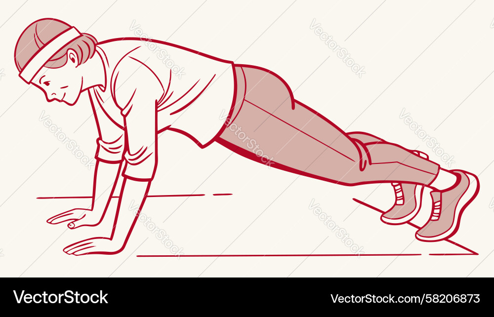 Man Doing Push-Ups - Dynamic Outline Vector Image