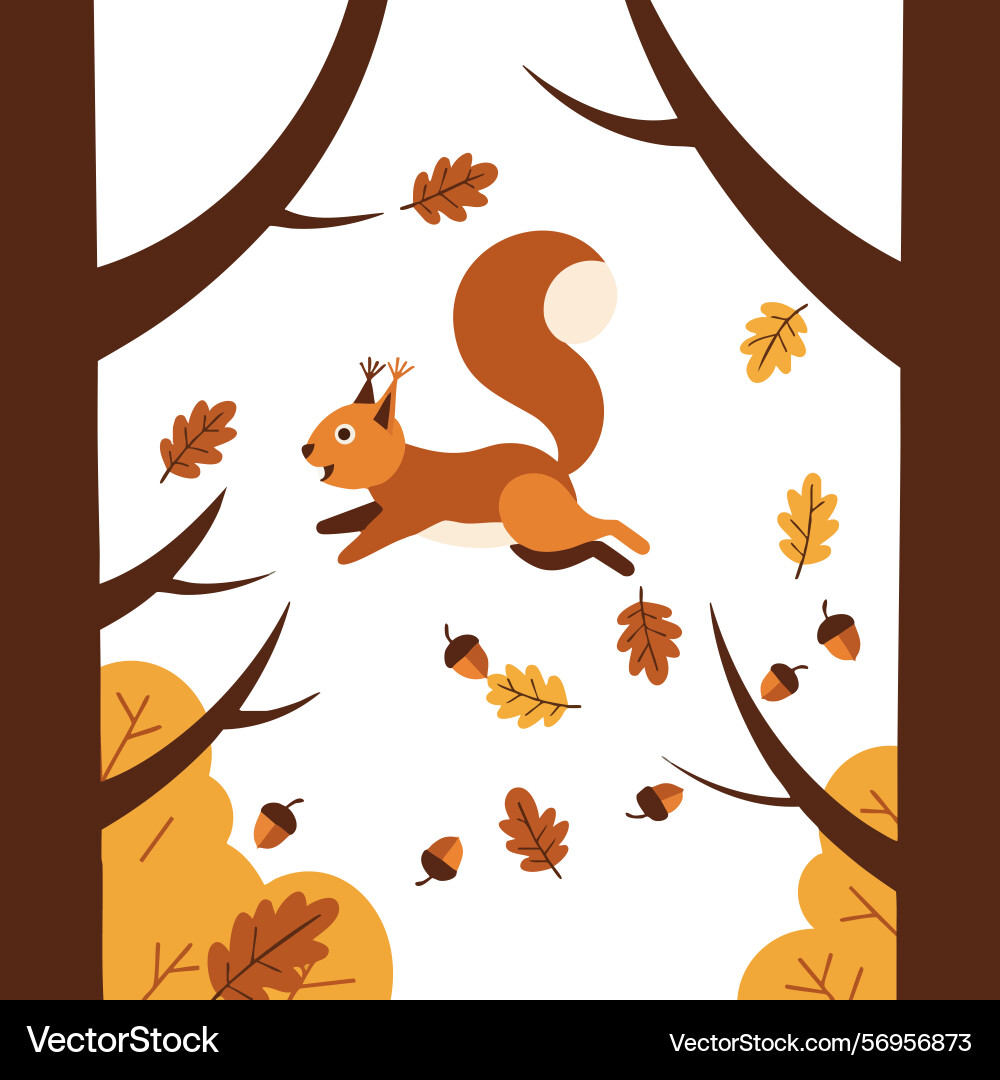 Squirrel jumping between trees with falling Vector Image