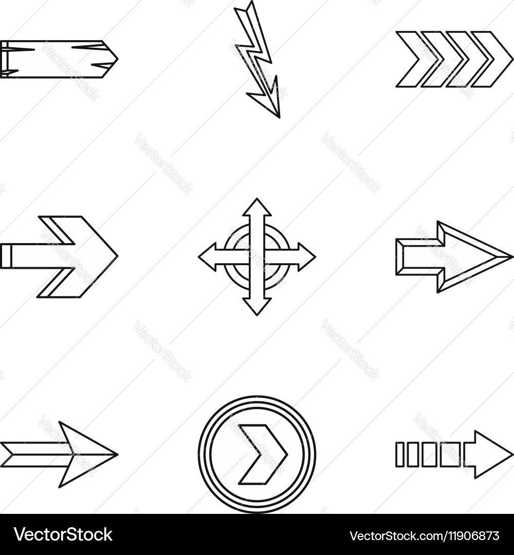 Types of arrows icons set outline style vector image