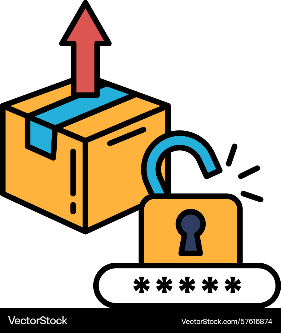 A box with red arrow pointing up and lock A box with red arrow pointing up and lock vector image
