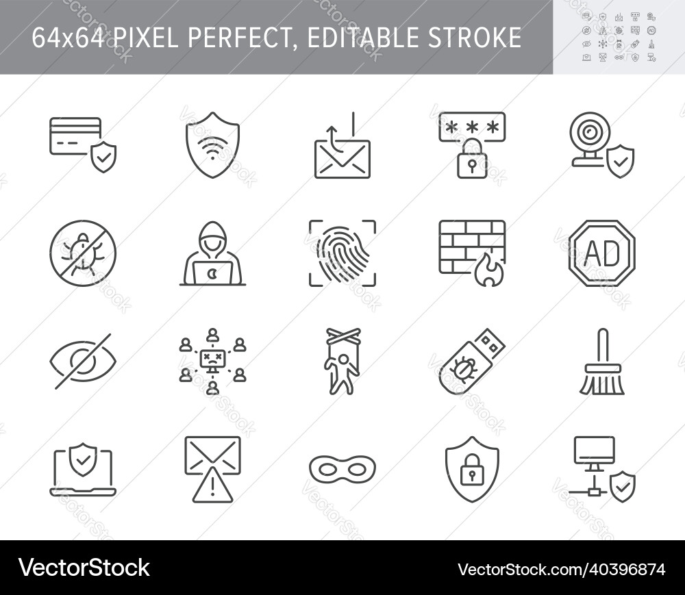 Cybersecurity Line Icons - Security Vector Image