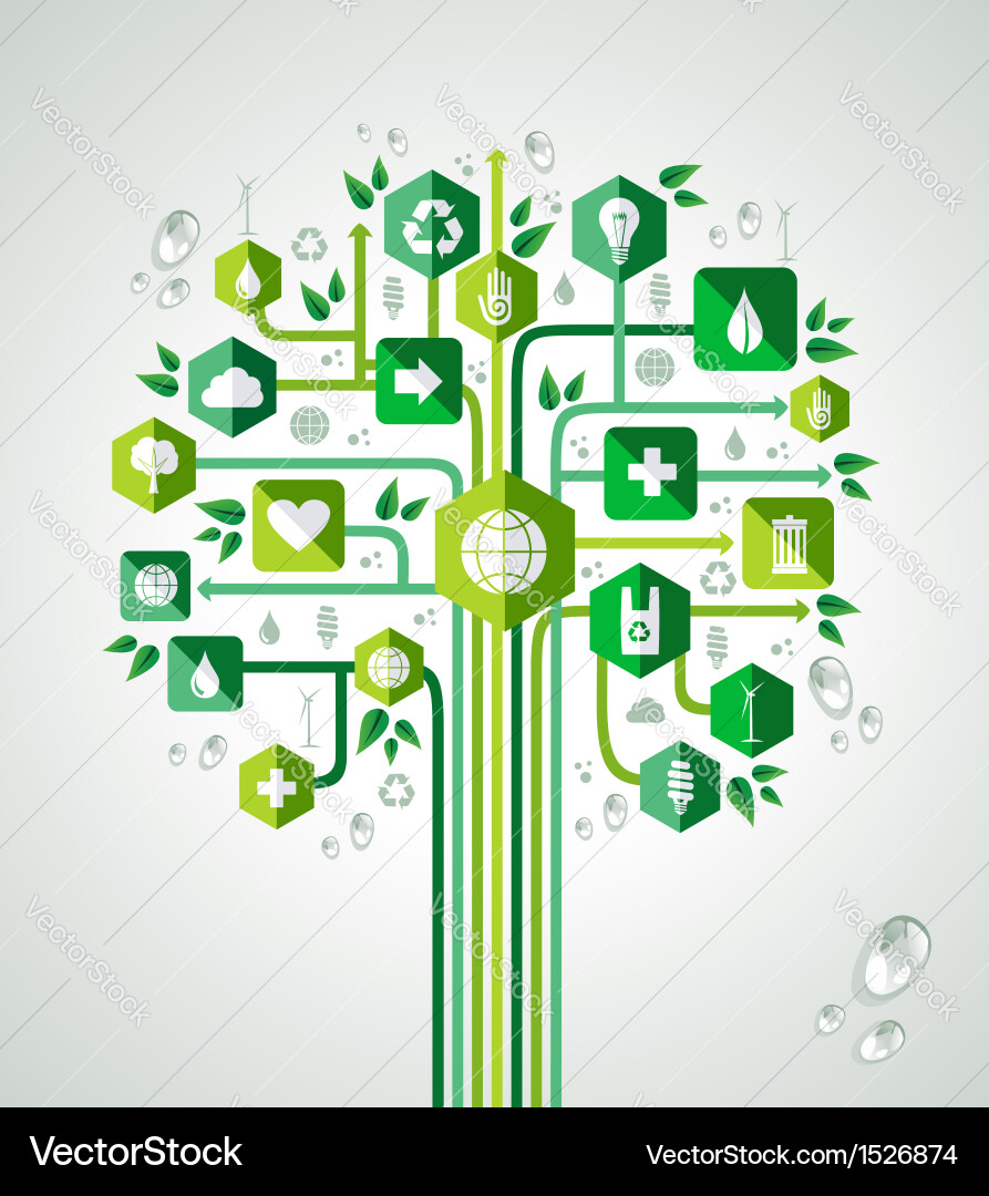 Green flat icons technology tree Royalty Free Vector Image