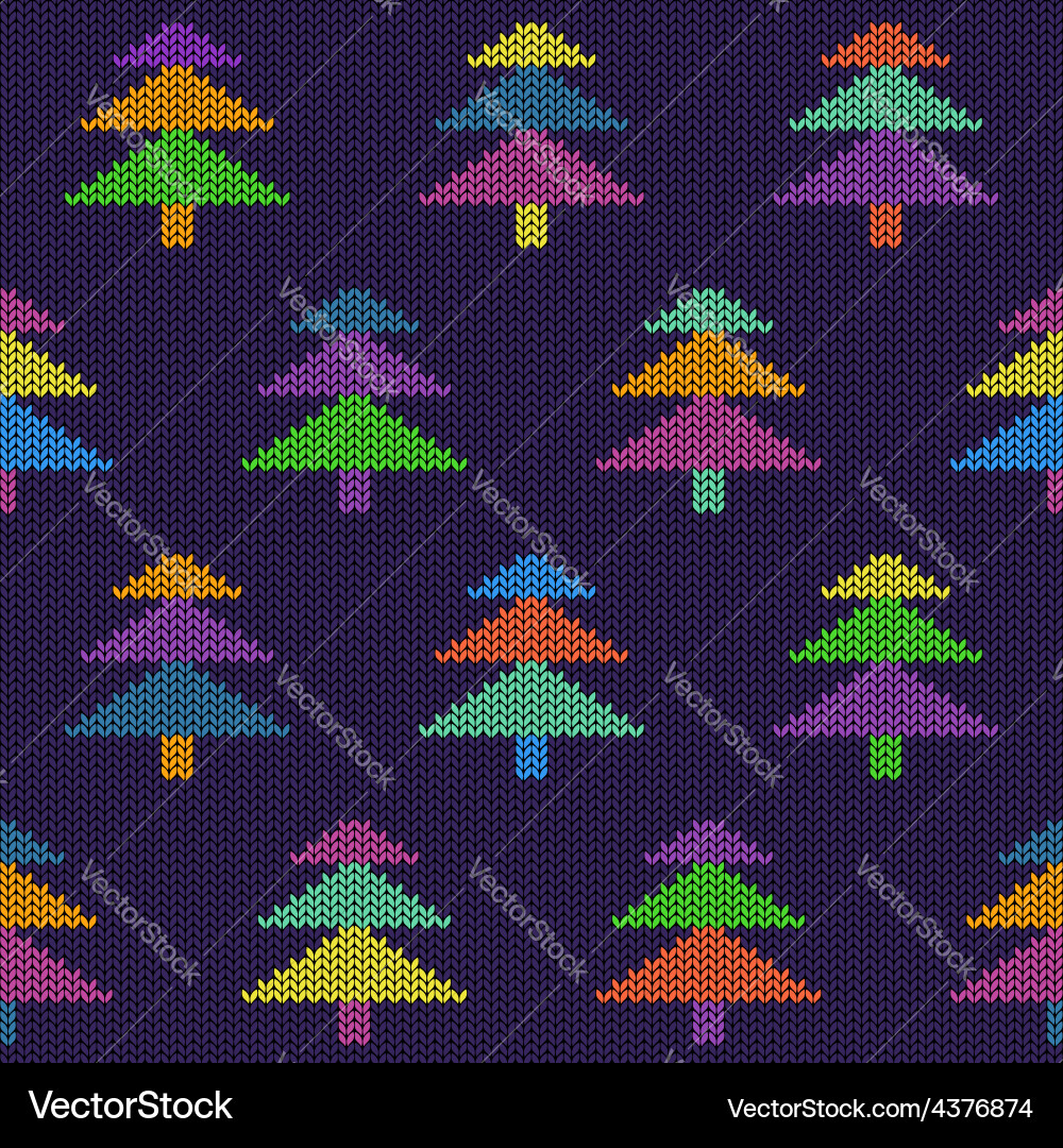 Seamless knitted pattern with trees vector image