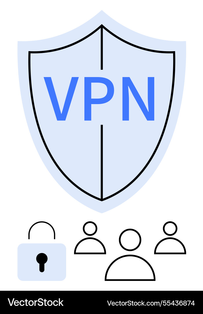 Shield with vpn text locked padlock and user Shield with vpn text locked padlock and user Vector Image